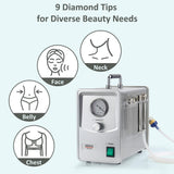 Image showing Diamond Microdermabrasion Device has 9 diamond tips for various beauty needs and applications on different body part. It is an ideal device purchase.