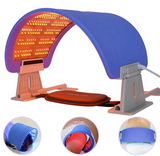 A foldable 7 color LED panel designed for skin rejuvenation, displayed with close-up shots of the individual LED lights and the device being worn by a person. It is an ideal  LED device purchase.