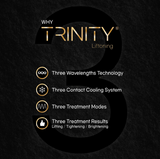 Trinity Liftoning advertisement with listed features on a black background. It is an ideal device purchase.
