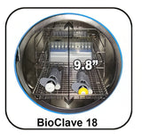 BioClave 18 sterilizer with a measurement of 9.8 inches displayed inside. It is an ideal value device purchase.