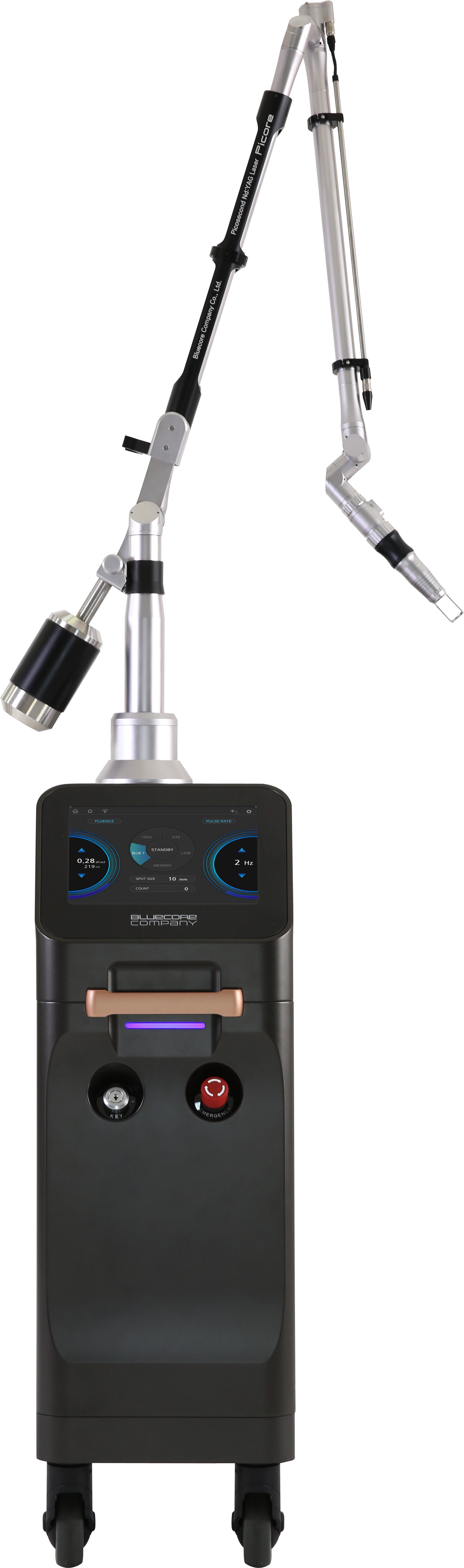 Picore Picosecond Aesthetic Device showing the full front view of laser device. It is a great value for Picosecond  Nd:YAG Laser purchase.