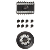 A compact and portableMeteor Handheld Centrifuge with a clear cover lifted partially, displaying the inside mechanism which includes a black rotor and white body with some black components.