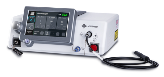 DermaLight KTP Laser Device with a digital display and control buttons. It is a great value aesthetic laser purchase.