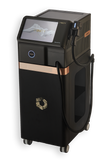 Black and rose gold machine with a screen on a white background. It is an ideal device purchase.