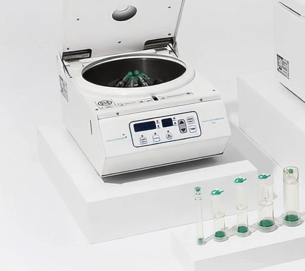 Laboratory centrifuge with samples on a white background, it is a great device purchase.