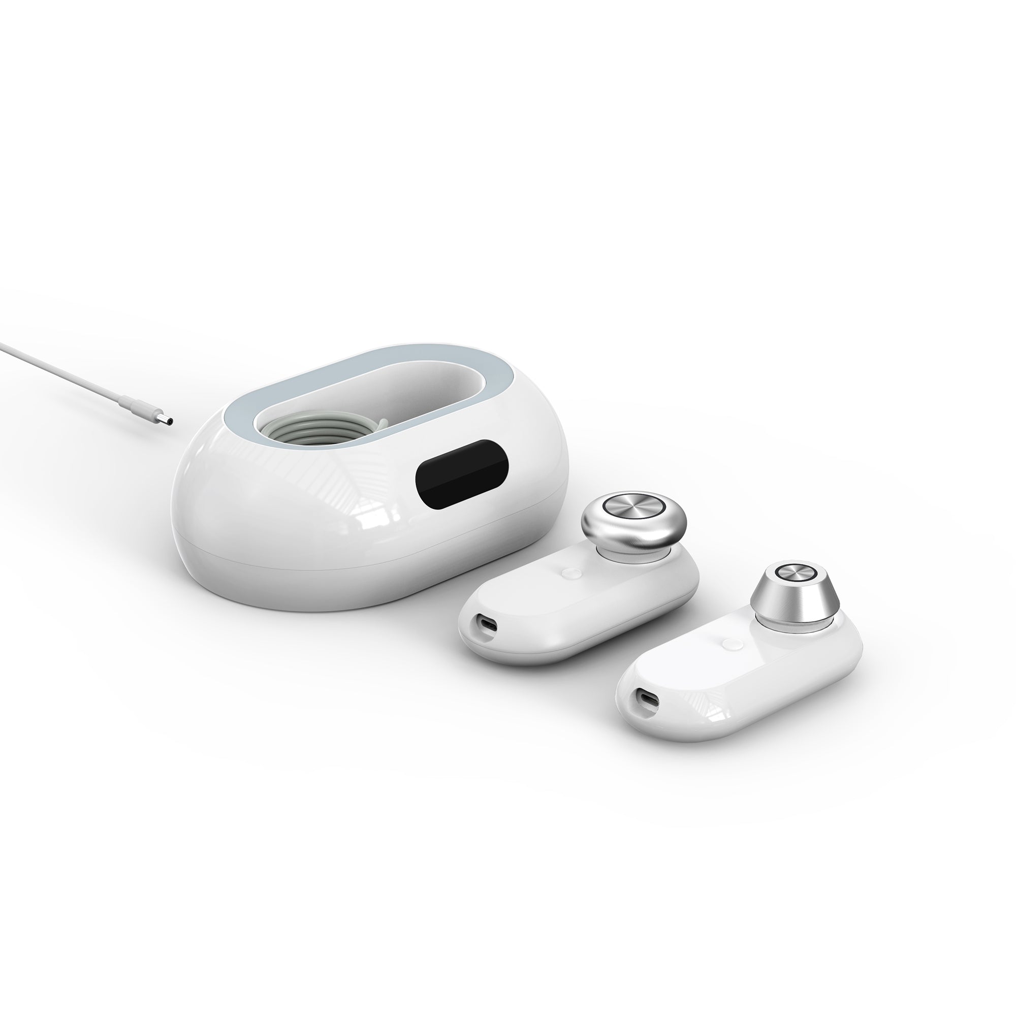 MLAY Radiofrequency Beauty Device RF02, with a white circular base and 2 handheld device attached via a cable. It is an ideal RF Laser device purchase.