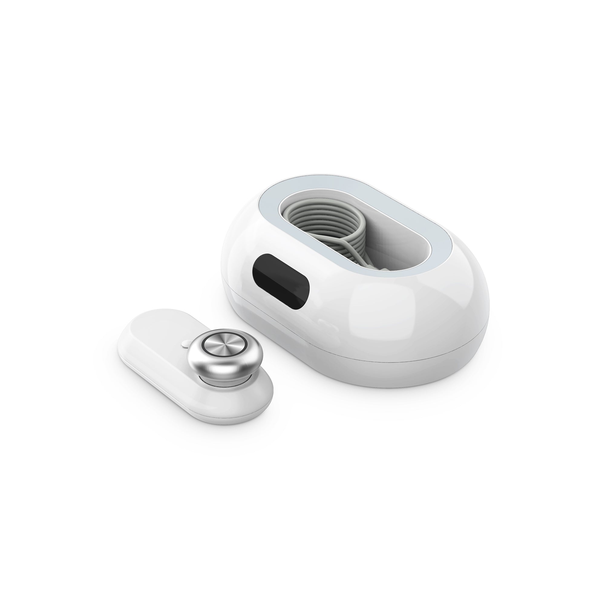 MLAY Radiofrequency Beauty Device RF02, with a white circular base and a handheld device attached via a cable inside. It is an ideal RF Laser device purchase.
