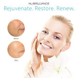 Nubrilliance skin care product showing a before and after comparison of skin texture. It is an ideal device purchase.