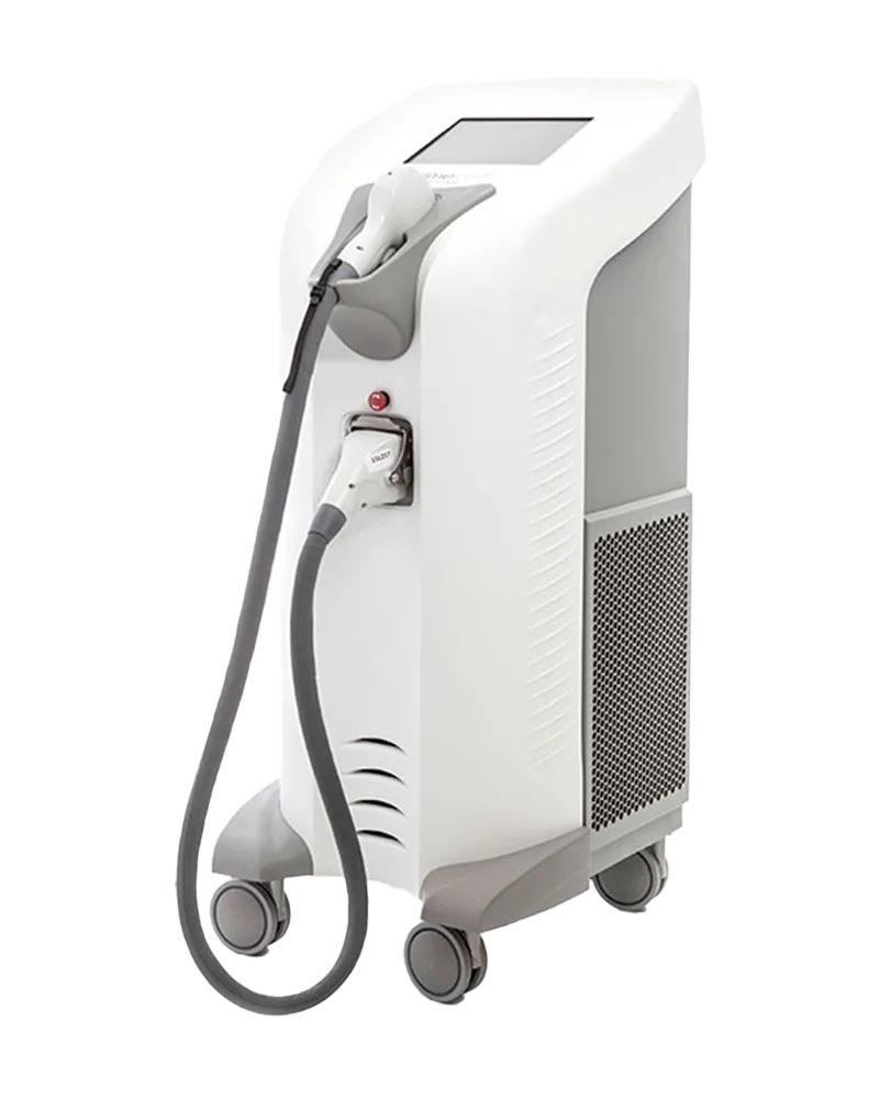 Image showing side view of a medical equipment on wheels stand with one handpiece, it is a great laser device purchase.