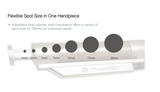 Adjustable dual cylinder zoom handpiece with flexible spot sizes on a white background. It is a great value laser purchase.