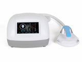 A white Shape Mini body sculpting machine with a digital display and a white-blue handpiece, designed for non-invasive body contouring.
