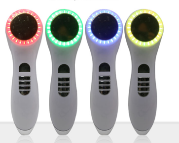 Four handheld devices with colored lights on a white background.  It is an ideal LED device purchase.