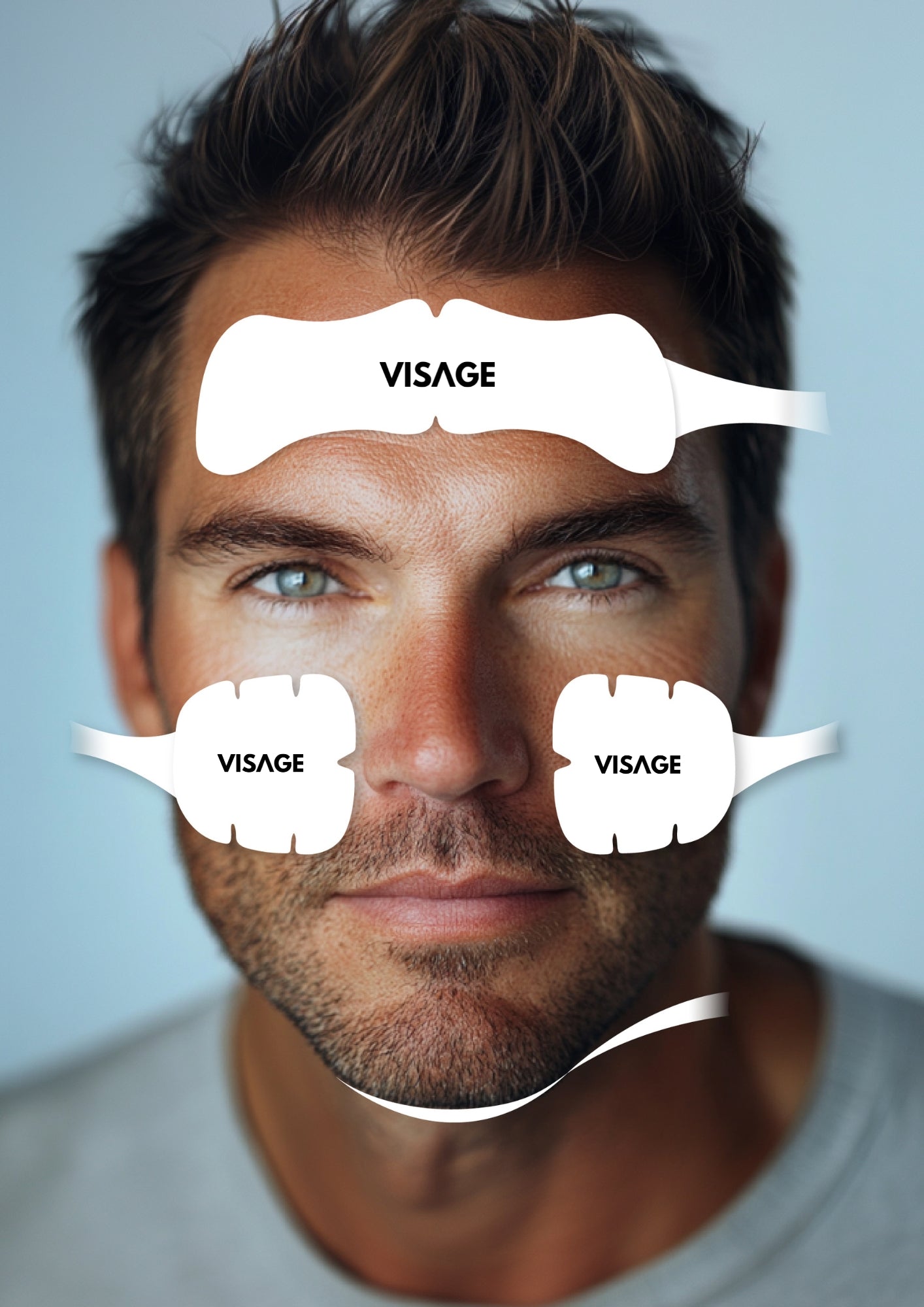 Man with 'Visage' masks over his face. It is a great value laser purchase.