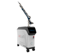 PicoIris® Advanced 5-Mode Picosecond Laser medical device with a nozzle on wheels in a side view. It is an ideal laser device purchase.