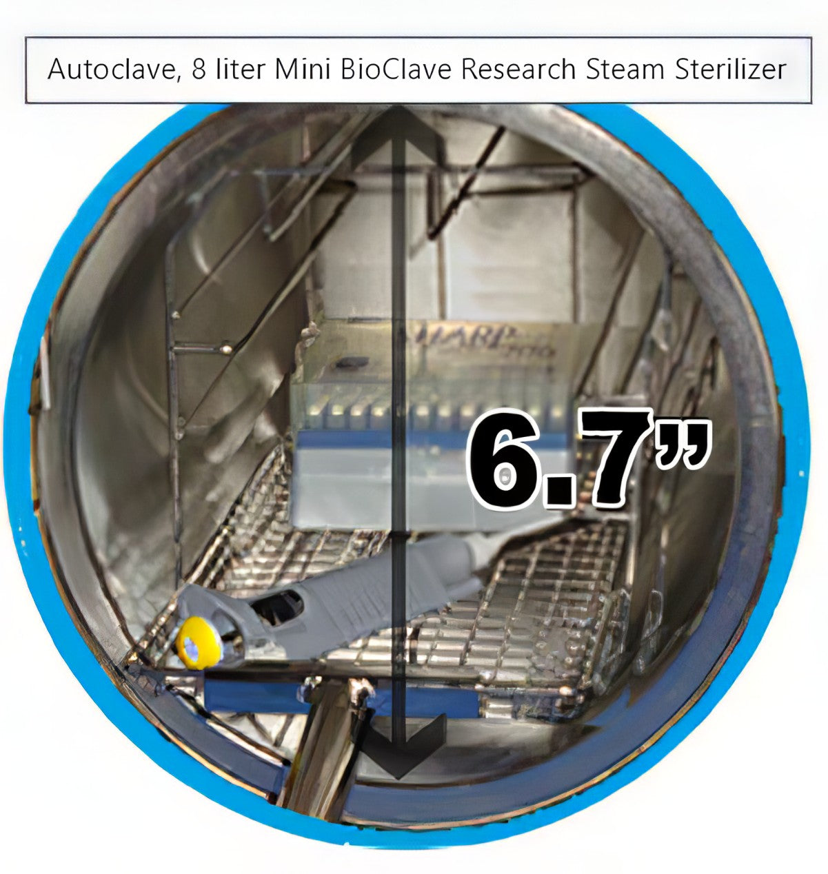 Autoclave with a measurement of 6.7 inches displayed on a white background,  it is a great sterilization device purchase.