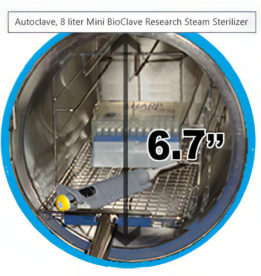 Autoclave with a measurement of 6.7 inches displayed on a white background,  it is a great sterilization device purchase.