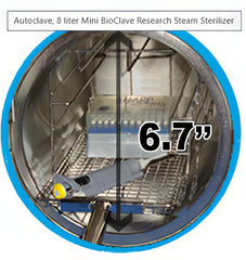 Autoclave with a measurement of 6.7 inches displayed on a white background,  it is a great sterilization device purchase.