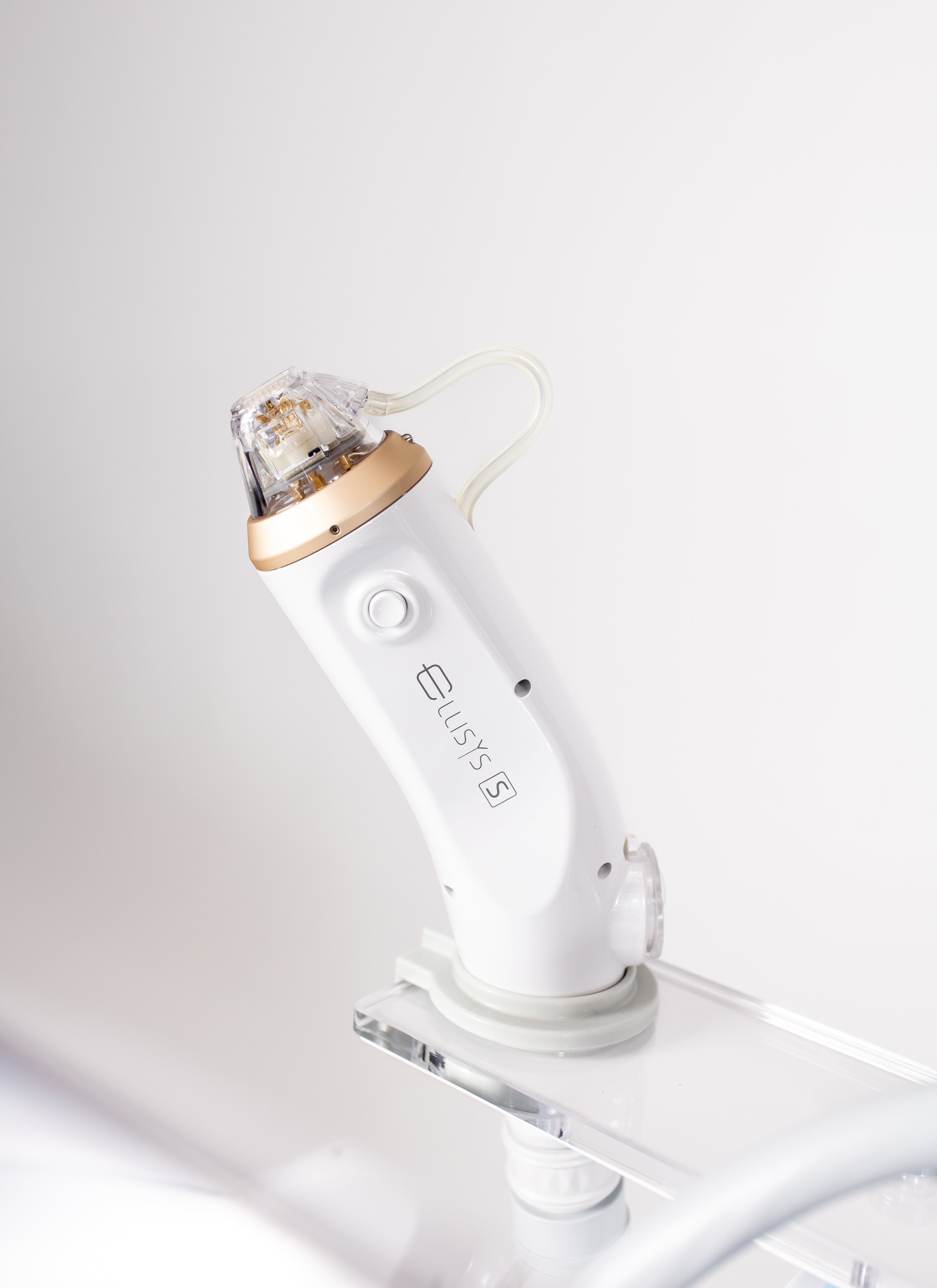 Image of Ellisys Sense aesthetic device showing the top half and user interface. Vendor is Lacora. It is a great value microneedling radiofrequency purchase.