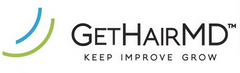 GETHAIRMD logo with text 'KEEP IMPROVE GROW' and colorful design elements.