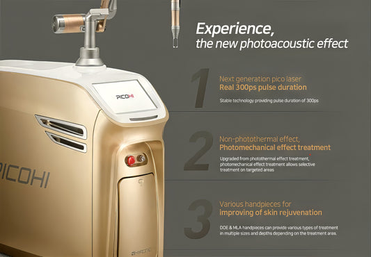PICOHI 300 Picosecond Aesthetic Device by Hironic is a FDA Cleared device. It is a great value 300 Picosecond  Nd:YAG Laser purchase.