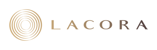 Lacora logo with a circular design element on a transparent background.