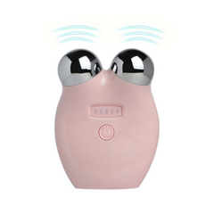 Pink electronic device with a round shape and two spherical massager components on a white background. It is a great EMS device purchase.