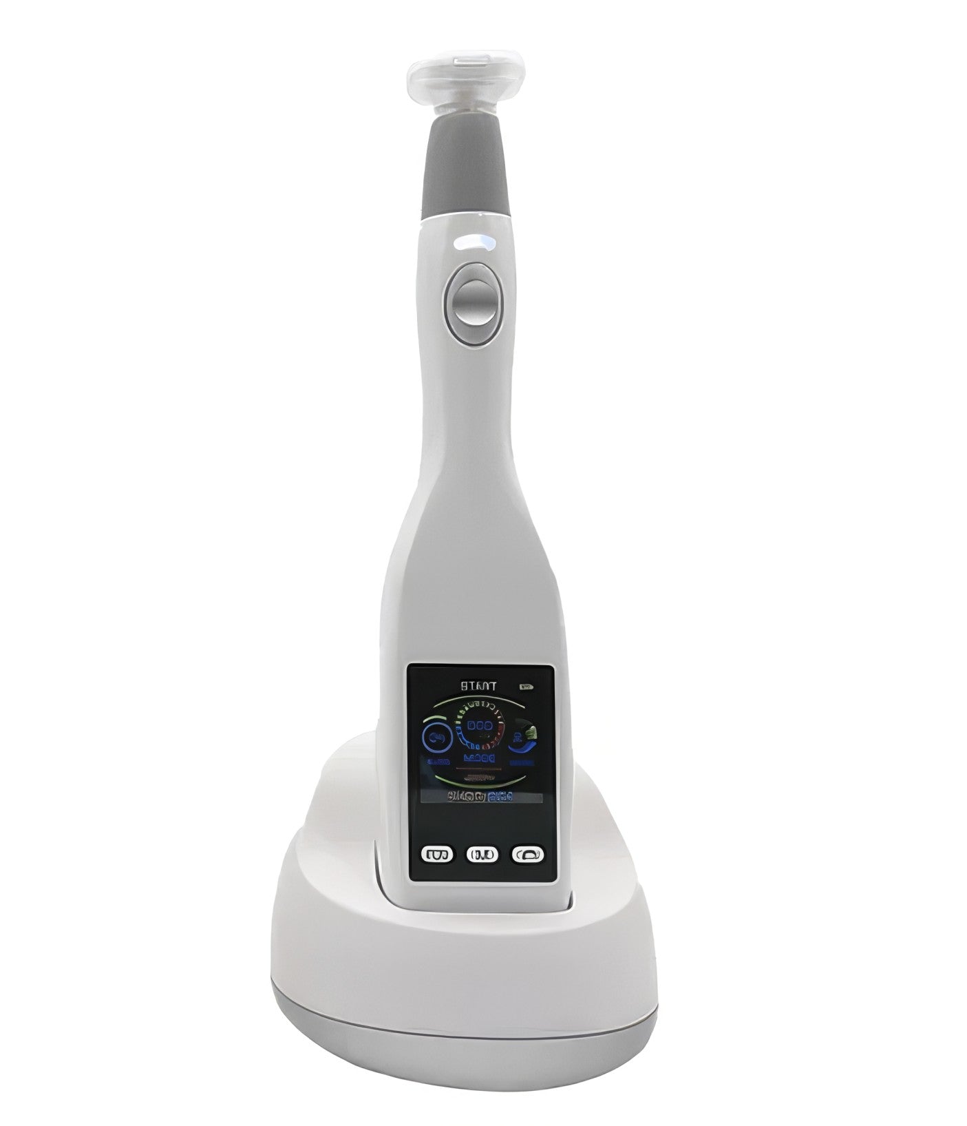A handheld non-invasive plasma treatment device on a stand. It is a great plasma device purchase.
