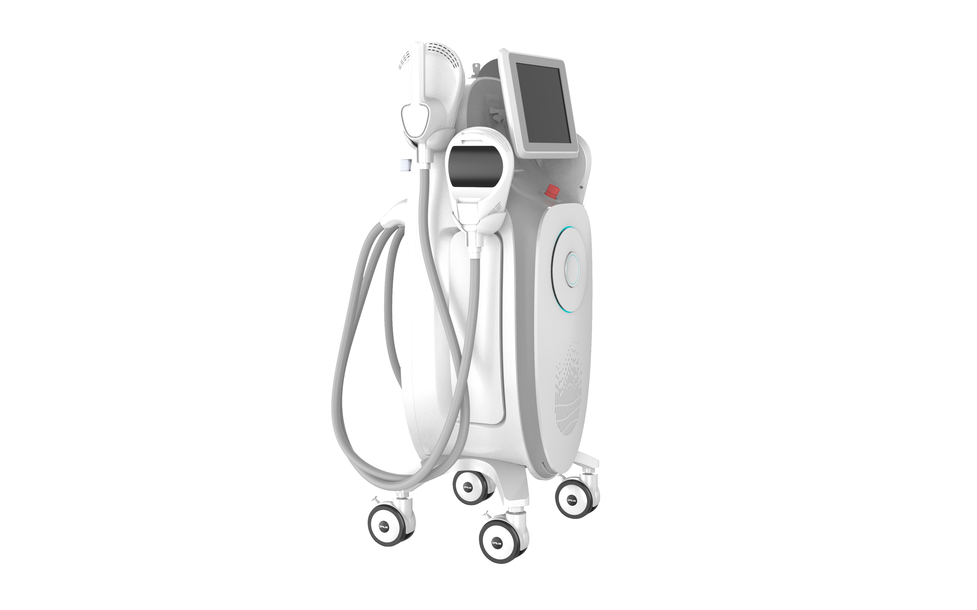 PZLASER UMS Sculptor medical device showing side view with a digital screen, two device handhelds on wheels. It is an ideal laser device purchase.