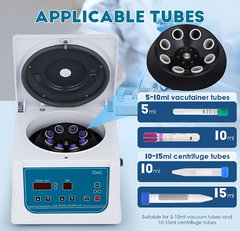 Centrifuge with applicable tubes displayed with details. It is an ideal centrifugation device purchase.