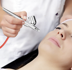 A lady sitting while skincare treatment is being carried on by a professional. 