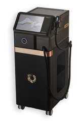 Black and rose gold machine with a screen on a white background. It is an ideal device purchase.