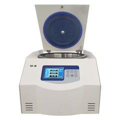 Laboratory centrifuge with blue rotor, digital control buttons on the front. It is the best device purchase.
