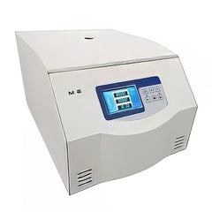 White laboratory centrifuge with digital display on a white background. It is an ideal device purchase.