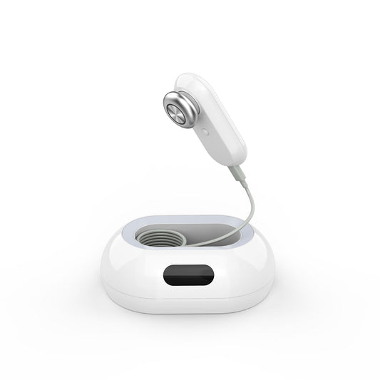 MLAY Radiofrequency Beauty Device RF02, with a white circular base and a handheld device attached via a cable. It is an ideal RF Laser device purchase. 