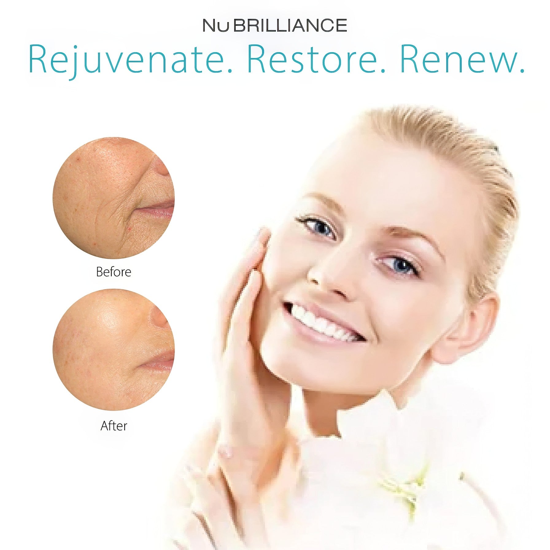 Nubrilliance skin care product showing a before and after comparison of skin texture. It is an ideal device purchase.