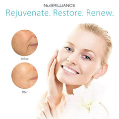 Nubrilliance skin care product showing a before and after comparison of skin texture. It is an ideal device purchase.
