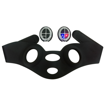 Black facial mask with circular cutouts. It is a great EMS device purchase.