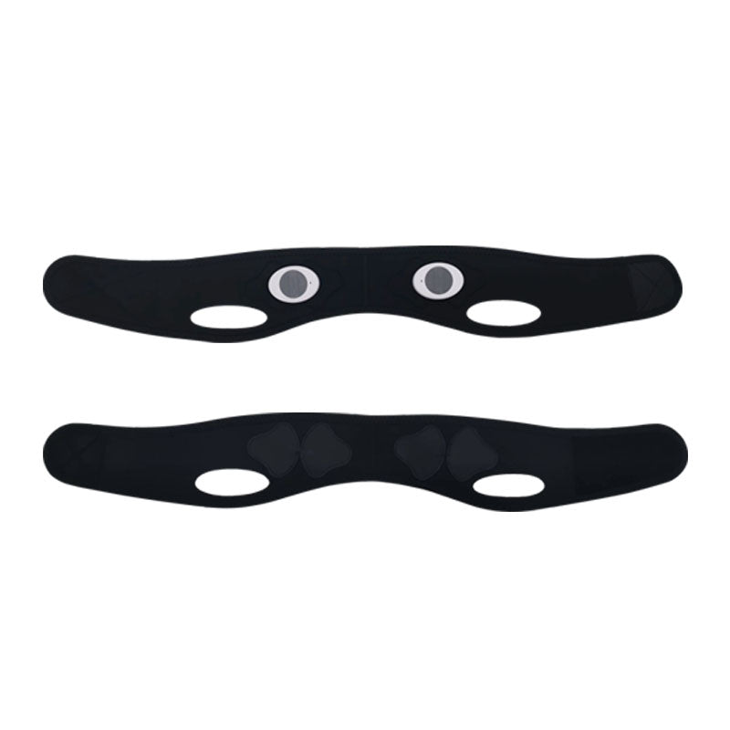 Image showing the front and back view of a black slimming face mask with cutouts. It is a great Micro Current EMS device purchase.