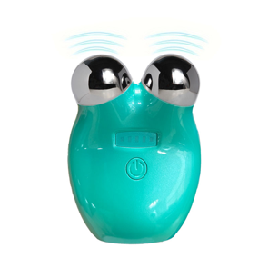 Teal electronic device with two silver massager spheres on a white background. It is a great EMS device purchase.