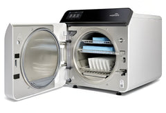 Midmark M11 Automatic Steam Midmark M11 Automatic Steam Sterilizer with open door showing interior shelves.  It is an ideal value device purchase.