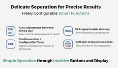Image explaining simple operations through buttons and display. NeoGenesis Centrifuge is a great device purchase.