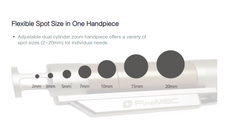 Adjustable dual cylinder zoom handpiece with flexible spot sizes on a white background. It is a great value laser purchase.