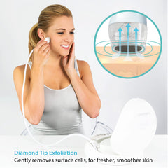 NuBrilliance diamond microdermabrasion device being used by a woman with technology featured. It is an ideal device purchase.