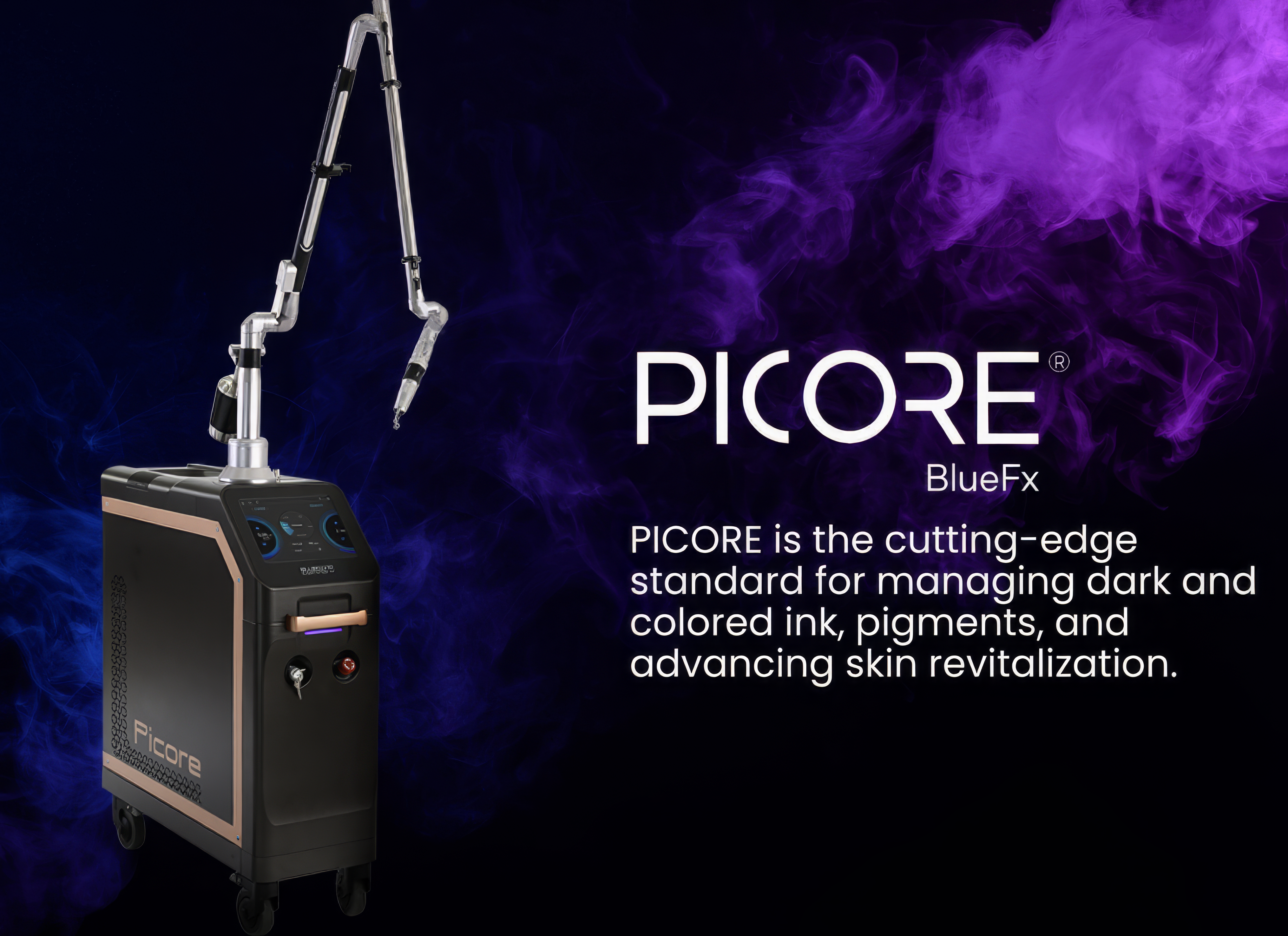Picore Picosecond Device by Lacora showing the benefits of laser device. It is a great value for Picosecond  Nd:YAG Laser purchase.