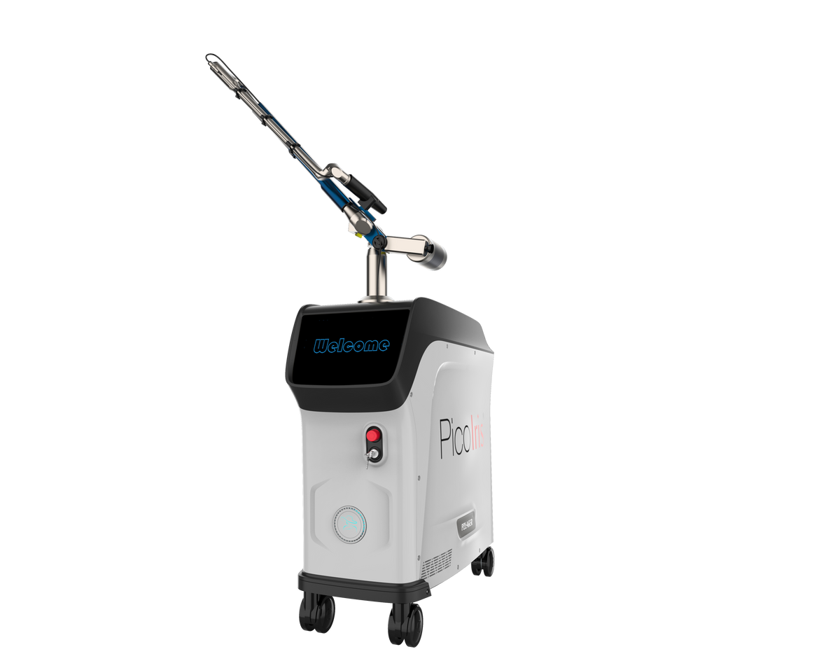 PicoIris® Advanced 5-Mode Picosecond Laser medical device with a nozzle on wheels. It is an ideal laser device purchase.