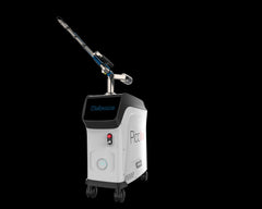 Image showing side front view of PicoIris® Advanced 5-Mode Picosecond Laser medical device with a nozzle on wheels. It is an ideal laser device purchase.