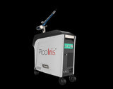 Image showing side front view of PicoIris® Advanced 5-Mode Picosecond Laser medical device with a nozzle on wheels. It is an ideal laser device purchase.