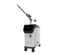 PicoIris® Advanced 5-Mode Picosecond Laser medical device with a nozzle on wheels in a side view. It is an ideal laser device purchase.