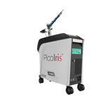 Image showing side front view of PicoIris® Advanced 5-Mode Picosecond Laser medical device with a nozzle on wheels. It is an ideal laser device purchase.