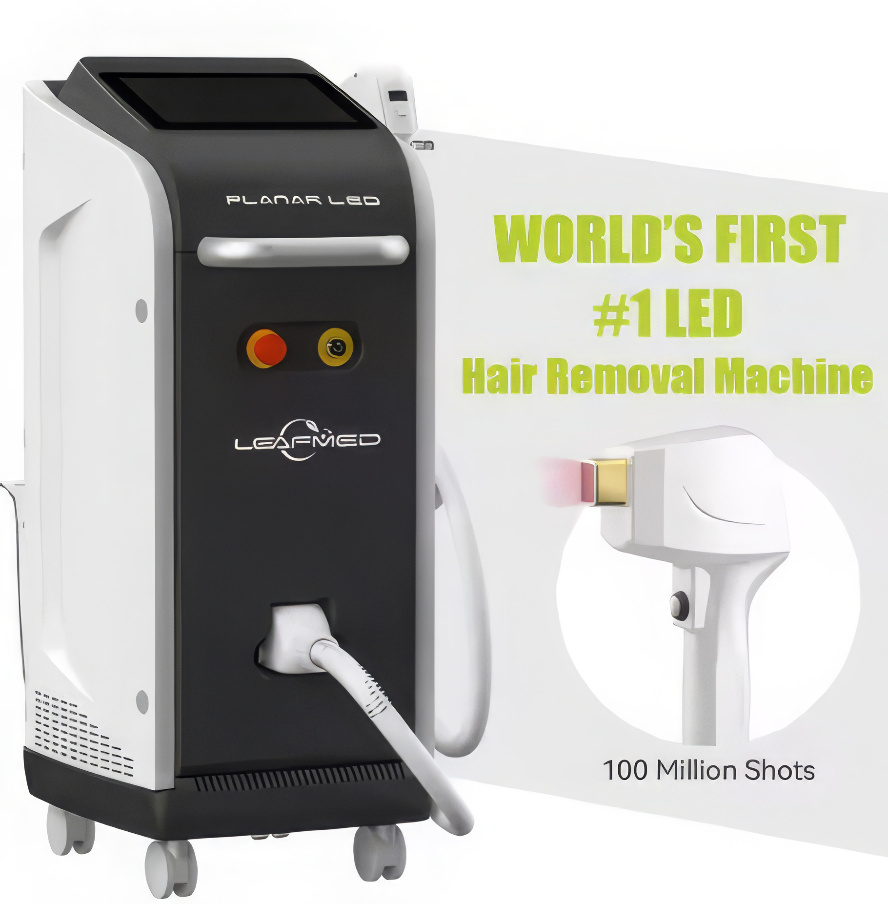 Hair removal machine with 'Planar LED' branding and promotional text on a white background